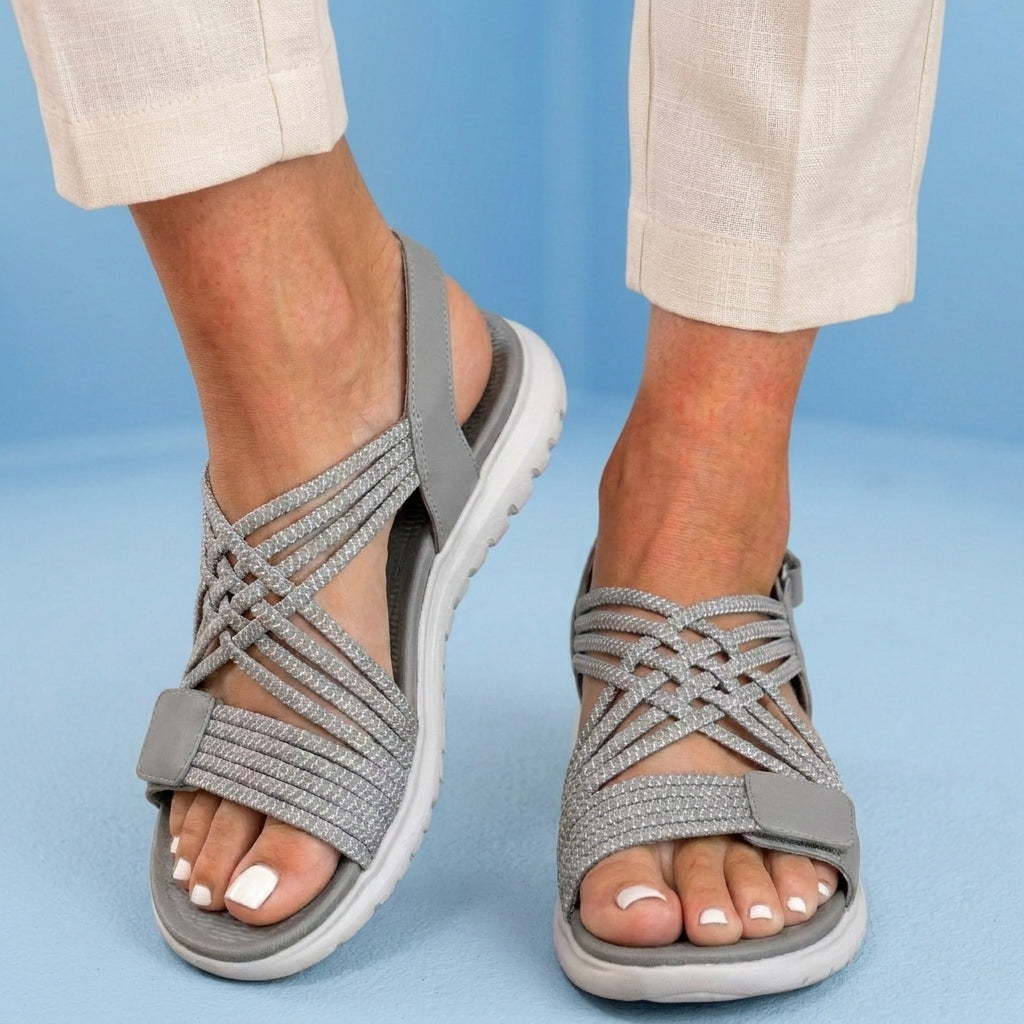 Orthopedic Mixed-Material Sandals - Crossover Straps & Dual-Tone Design