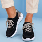 Orthopedic Suede Platform Sneakers - Perforated Design & Metallic Heel Counter