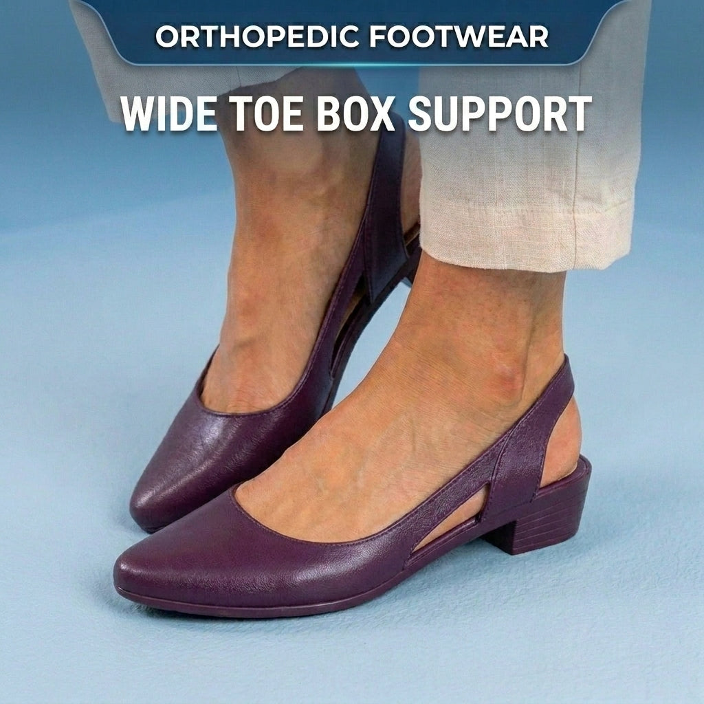 Orthopedic Leather V-Cut Block Heel Pumps - Topstitch Detail