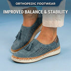Orthopedic Leather Slip-On Sneakers - Tassel & Perforated Detail