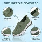 Orthopedic Knit Slip-On Wedge Sneakers - Cutout Teardrop Design & Rocker Sole