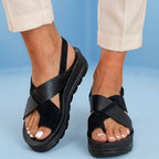Orthopedic Platform Wedge Sandals - Metallic & Suede