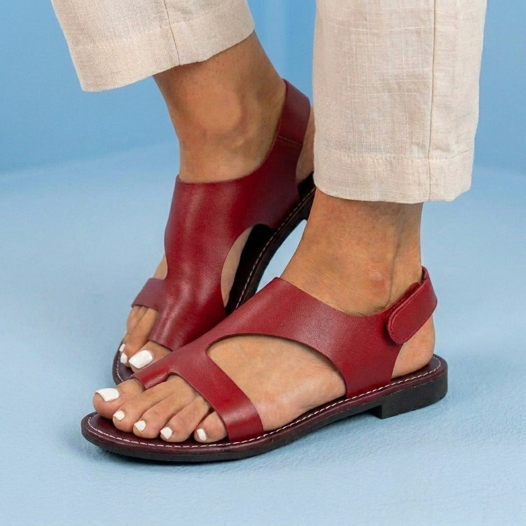 Orthopedic Leather Cutout Slide Sandals - Asymmetric Open Toe Design