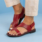 Orthopedic Leather Cutout Slide Sandals - Asymmetric Open Toe Design
