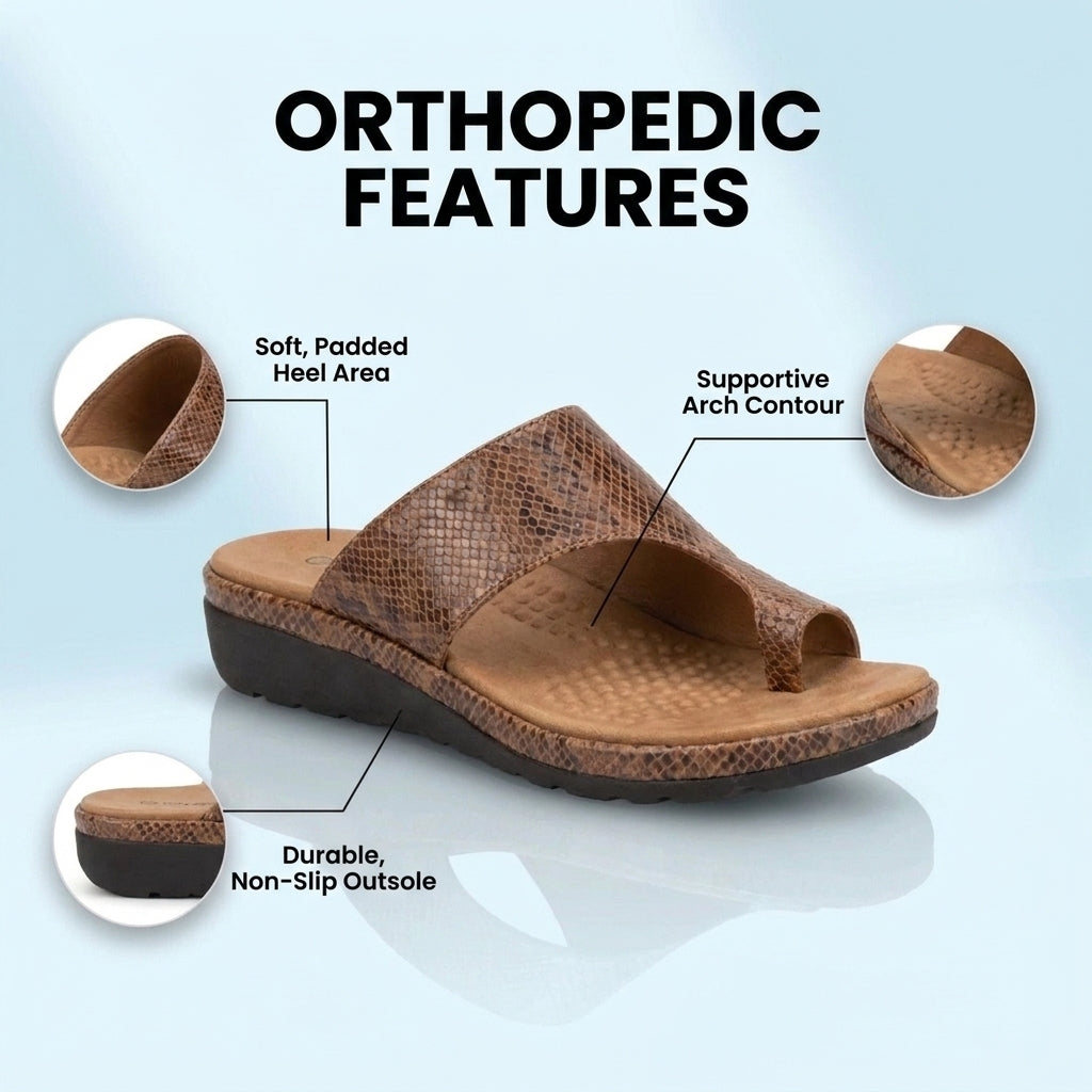 Orthopedic Leather Toe-Loop Slide Sandals - Woven Texture Pattern