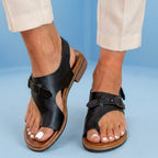 Orthopedic Leather Toe-Loop Sandals - Buckle Accent Cork Footbed