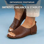 Orthopedic Leather Peep-Toe Wedge Slides - Wide Strap Design