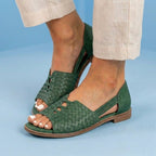 Orthopedic Leather Woven Slip-On Flats - Basketweave Cutout Detail