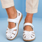 Orthopedic Leather Mary Jane Sandals - Perforated Design & Grip Sole