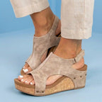 Orthopedic Leather Studded Platform Wedges - Cork & Cutout Design