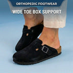 Orthopedic Suede Cork Footbed Clogs - Single Buckle Detail