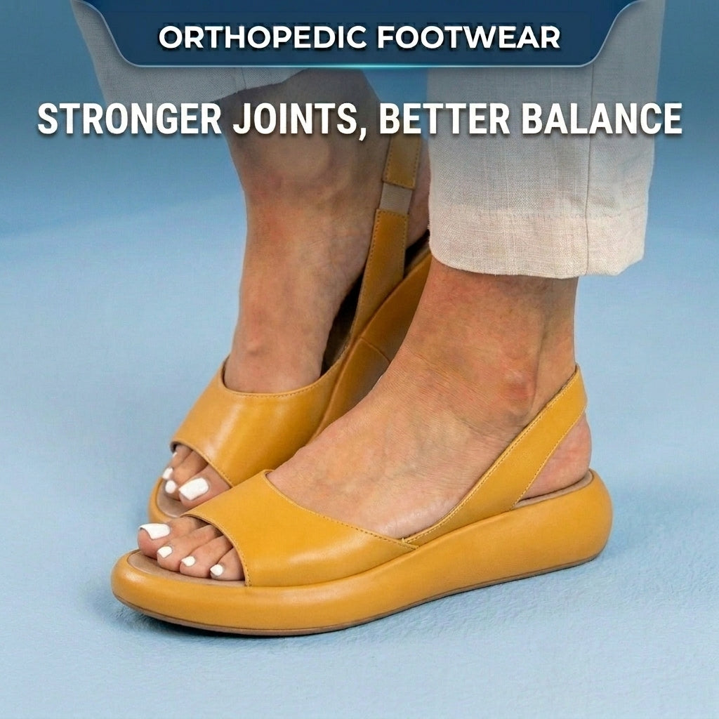Orthopedic Leather Platform Sandals - Slingback Peep-Toe