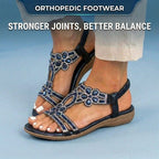 Orthopedic Embellished Wedge Sandals - Rhinestone Floral & Elastic Slingback