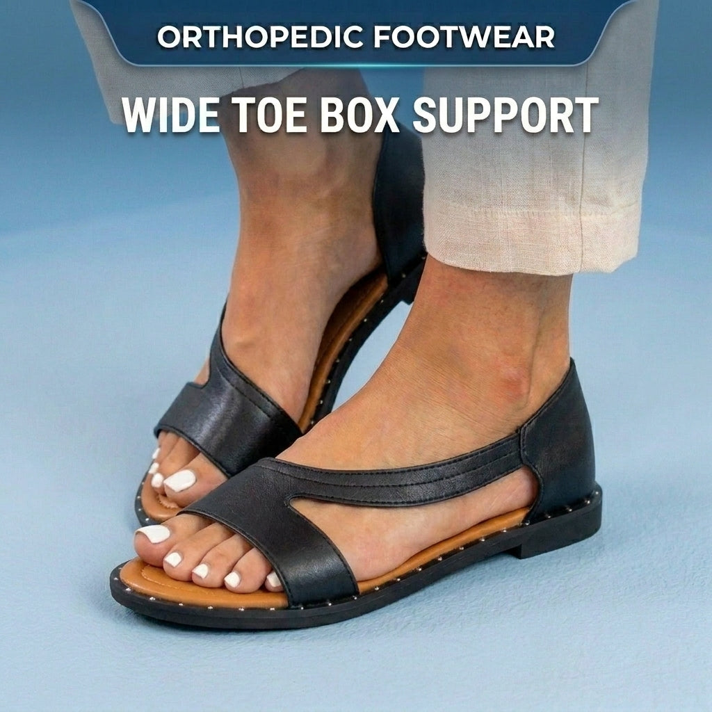 rthopedic Leather Studded Slide Sandals - Asymmetric Strap