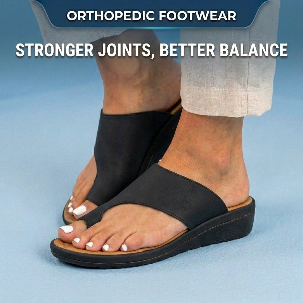Orthopedic Leather Toe-Loop Slide Sandals - Woven Texture Pattern