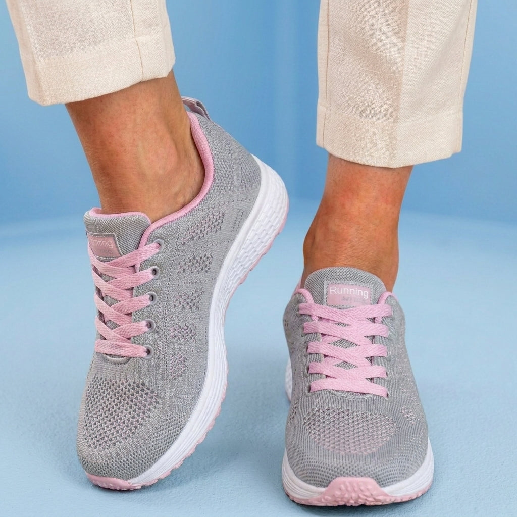 Orthopedic Mesh Running Sneakers - Breathable Knit Pattern & Contrast Trim