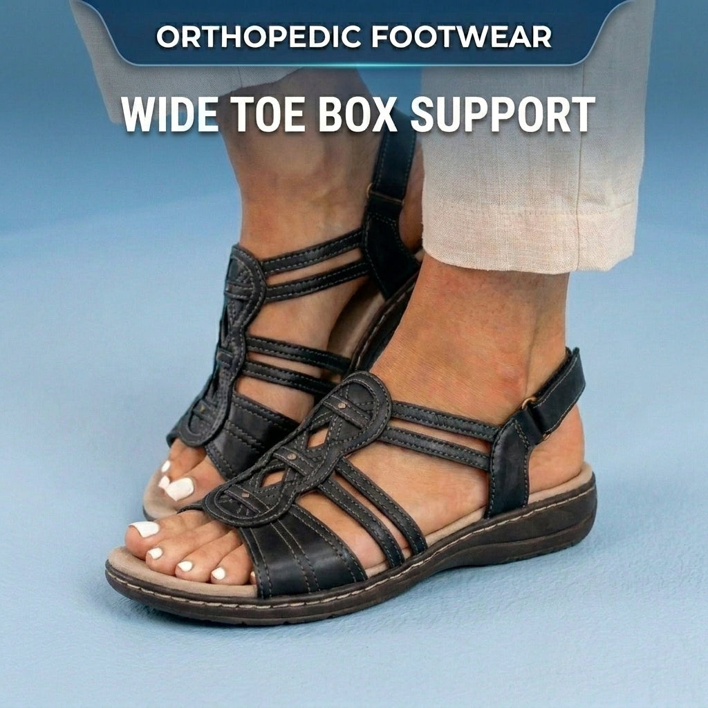 Orthopedic Leather Gladiator Slide Sandals - Celtic Knot & Studded Design