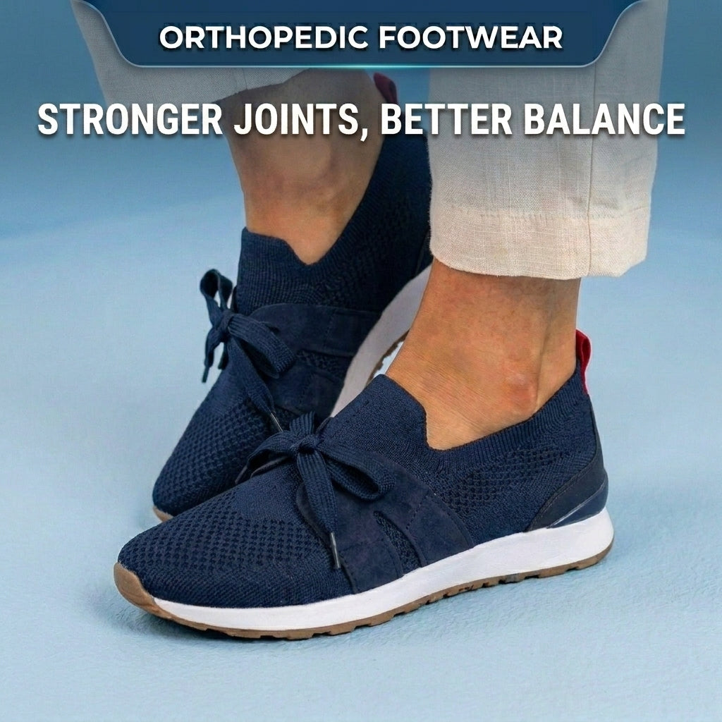 Orthopedic Mesh Athletic Sneakers - Breathable Knit Upper & Suede Panel Accents