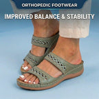 Orthopedic Leather Braided Slide Sandals - Triple Strap Woven Detail