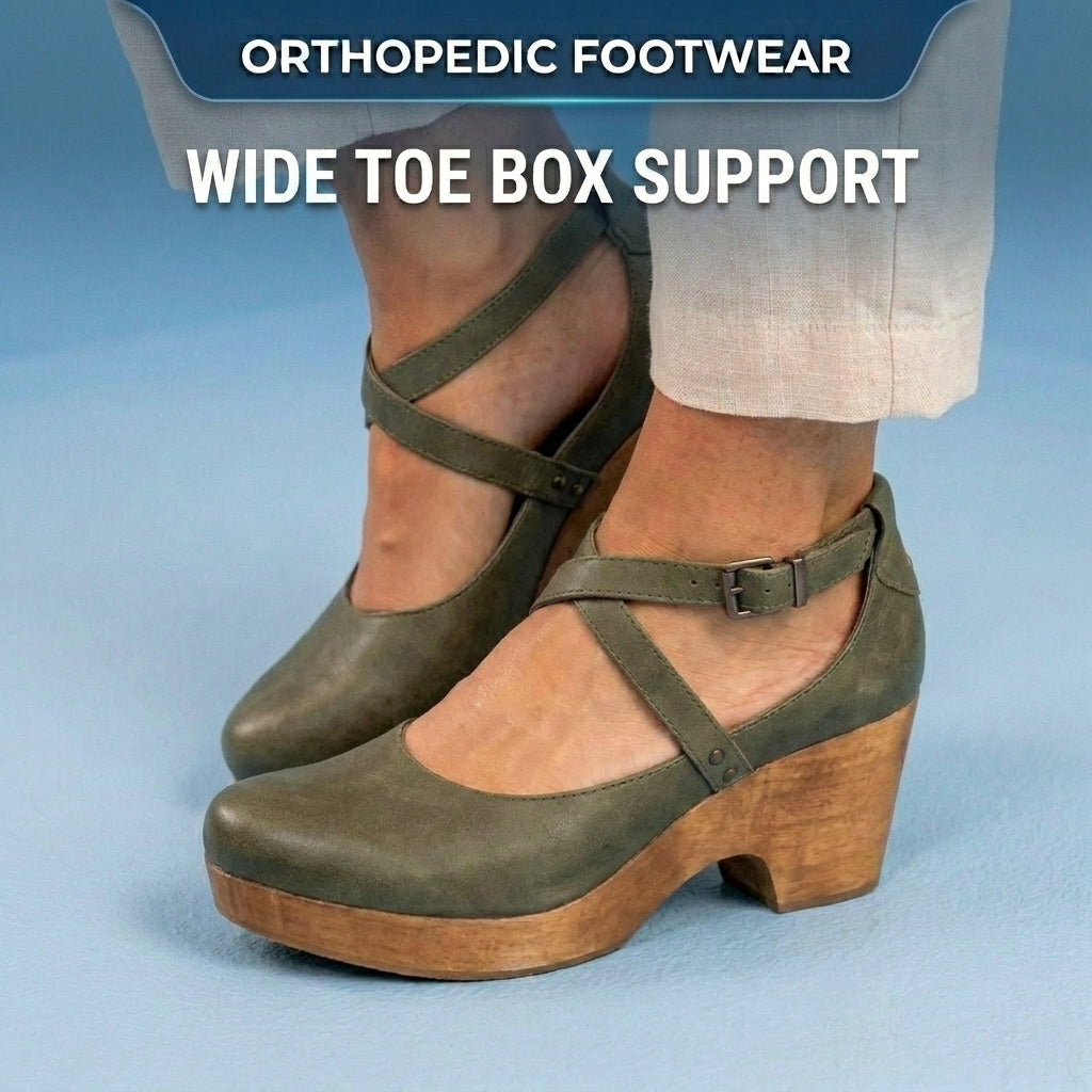 Orthopedic Leather Platform Heels - Crisscross Ankle Strap
