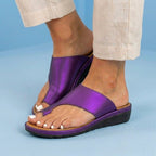 Orthopedic Leather Toe-Loop Slide Sandals - Woven Texture Pattern