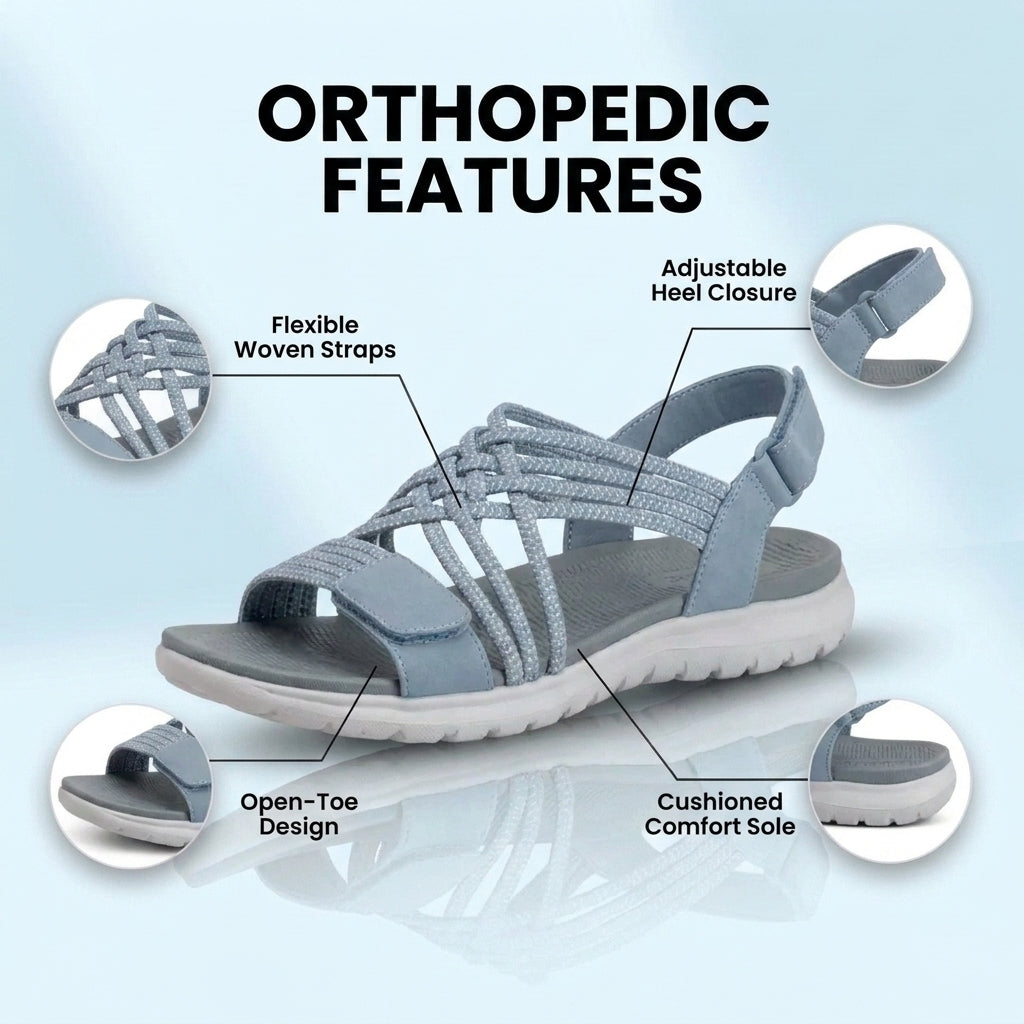 Orthopedic Mixed-Material Sandals - Crossover Straps & Dual-Tone Design
