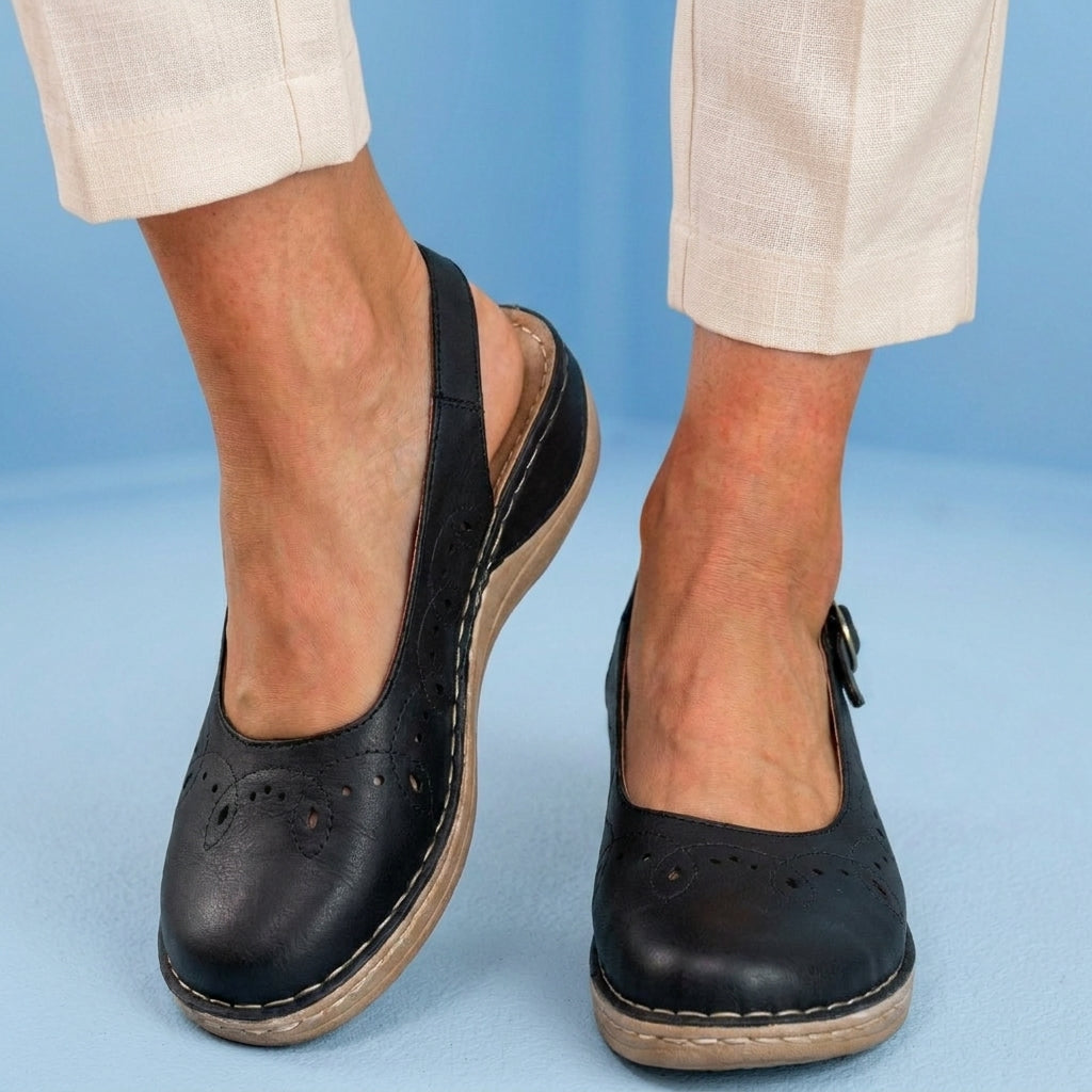 Orthopedic Suede Perforated Slip-On Flats - Scalloped Wave Detail