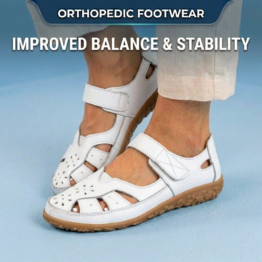 Orthopedic Leather Mary Jane Sandals - Perforated Design & Grip Sole