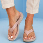 Orthopedic Leather Flip Flops - Thong Style Design & Gold Accent Hardware