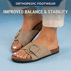 Orthopedic Leather Cork Slide Sandals - Oversized Buckle Detail