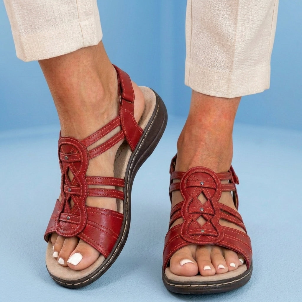 Orthopedic Leather Gladiator Slide Sandals - Celtic Knot & Studded Design