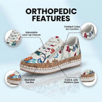 Orthopedic Canvas Espadrille Sneakers - Embroidered Floral Pattern & Cork Trim Detail