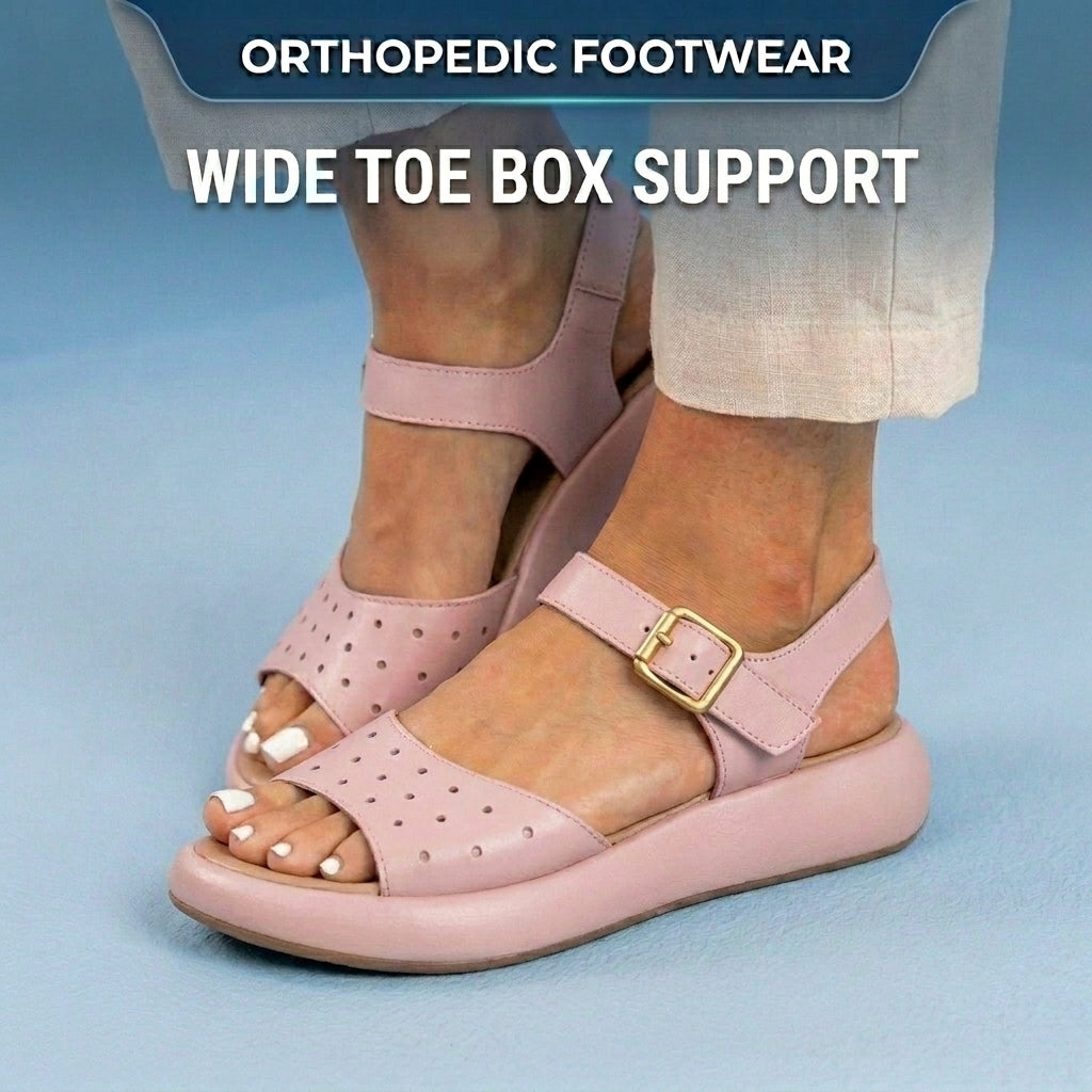 Orthopedic Leather Perforated Sandals – Adjustable Ankle Strap