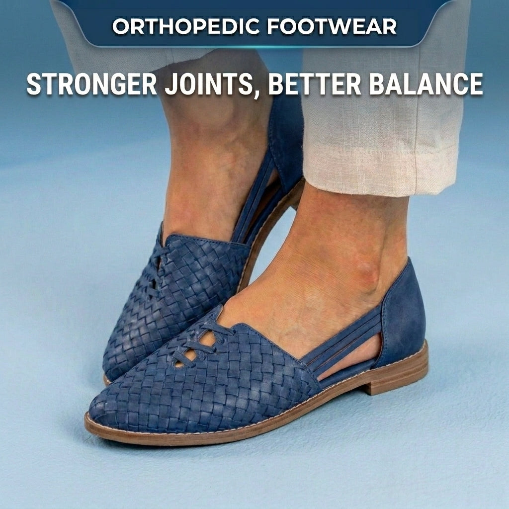 Orthopedic Leather Woven Slip-On Flats - Basketweave Cutout Detail