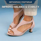 Orthopedic Linen Block Heel Sandals - T-Strap Peep-Toe Desig