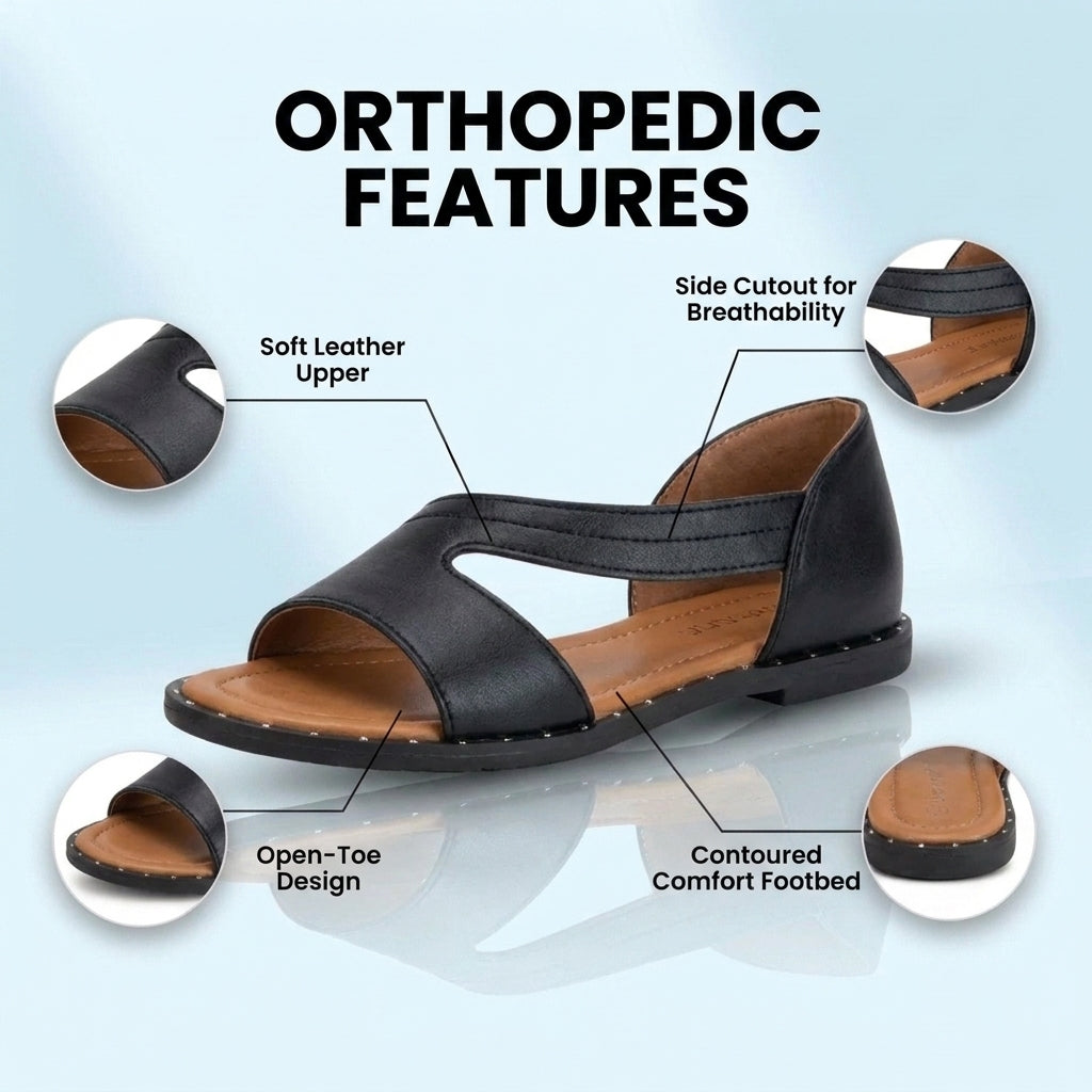 rthopedic Leather Studded Slide Sandals - Asymmetric Strap