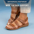 Orthopedic Leather Multi-Strap Sandals - Triple Buckle Closure