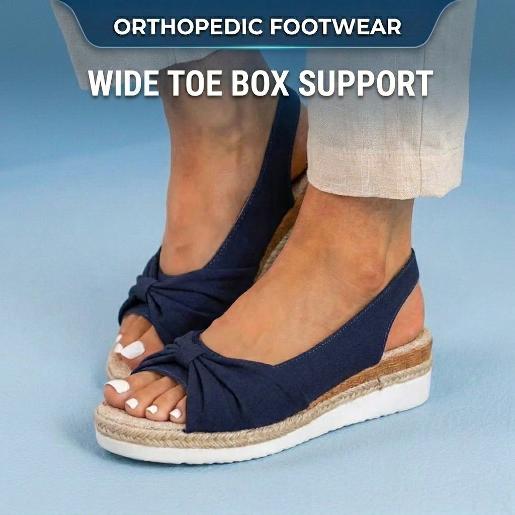 Orthopedic Knot-Front Espadrille Wedge Sandals - Ankle Buckle Strap