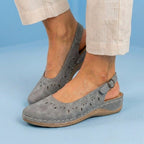 Orthopedic Suede Perforated Slip-On Flats - Scalloped Wave Detail