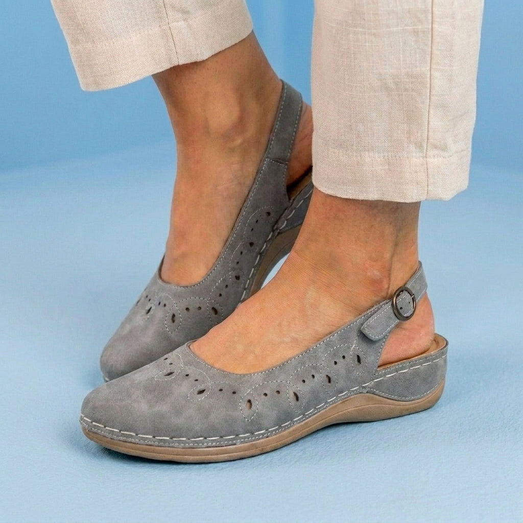 Orthopedic Suede Perforated Slip-On Flats - Scalloped Wave Detail