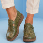 Orthopedic Leather Perforated Mary Janes - Floral Cutout T-Strap