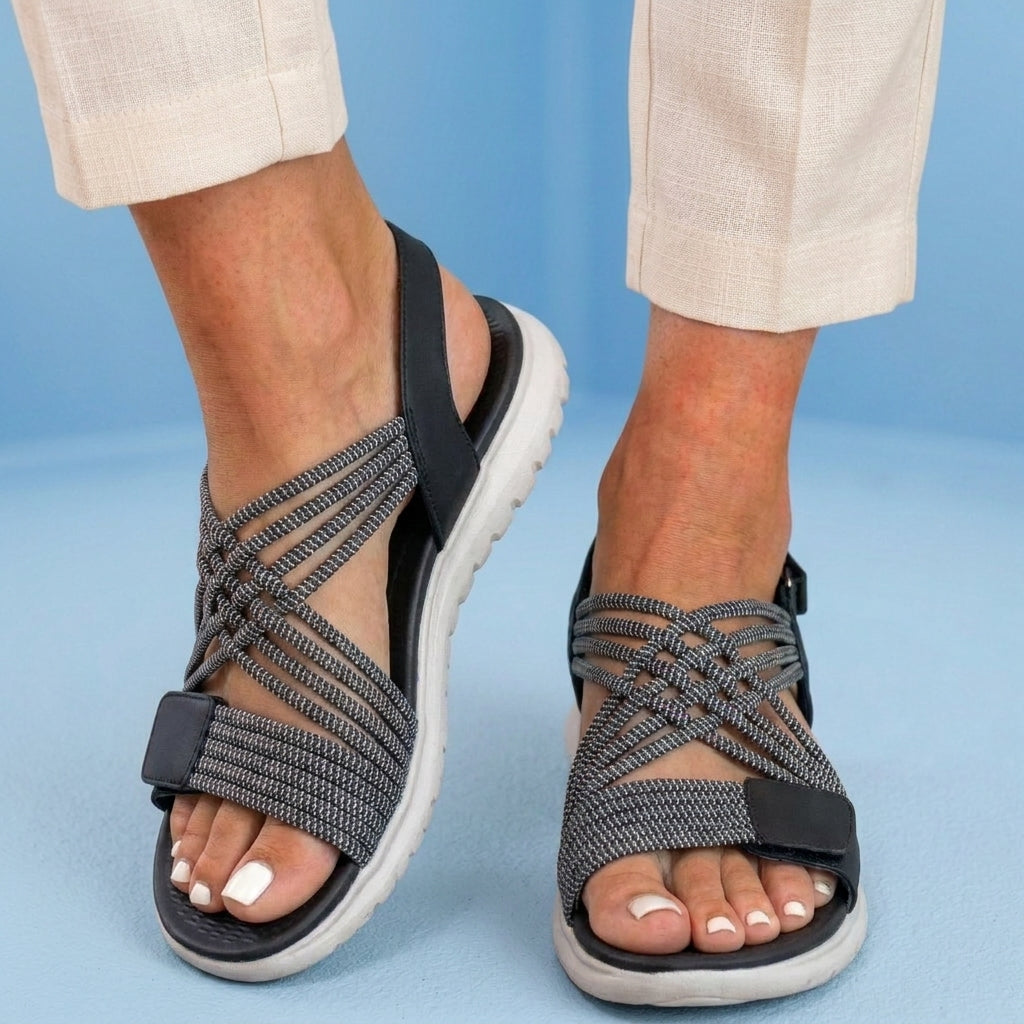 Orthopedic Mixed-Material Sandals - Crossover Straps & Dual-Tone Design