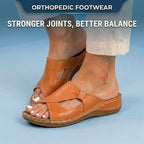 Orthopedic Leather Crossover Slide Sandals - Contrast Stitching Detail