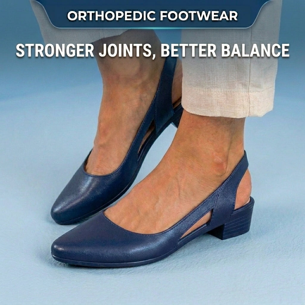 Orthopedic Leather V-Cut Block Heel Pumps - Topstitch Detail