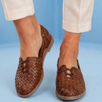 Orthopedic Leather Woven Slip-On Flats - Basketweave Cutout Detail
