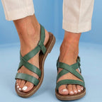 Orthopedic Leather Gladiator Sandals - Cross-Strap Ankle Buckle
