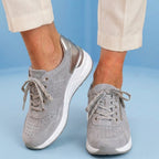 Orthopedic Suede Platform Sneakers - Perforated Design & Metallic Heel Counter