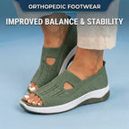 Orthopedic Knit Slip-On Wedge Sneakers - Cutout Teardrop Design & Rocker Sole
