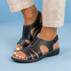 Orthopedic Leather Wave Cutout Sandals - Curved Contour Design