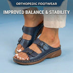 Orthopedic Leather Platform Slide Sandals - Double Buckle Perforated Design